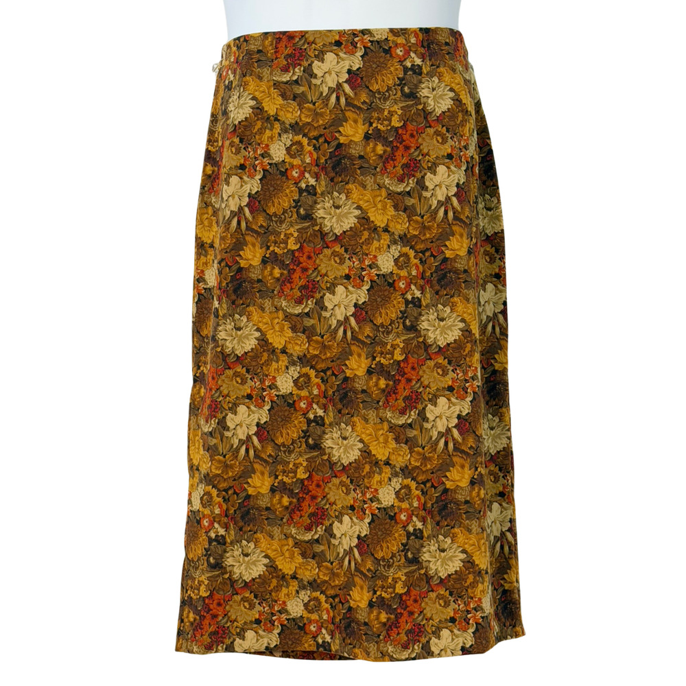 Briggs Petite Sz 12P (32"W) Midi Skirt 31"L Romantic Floral Fall Colors Vtg Y2K